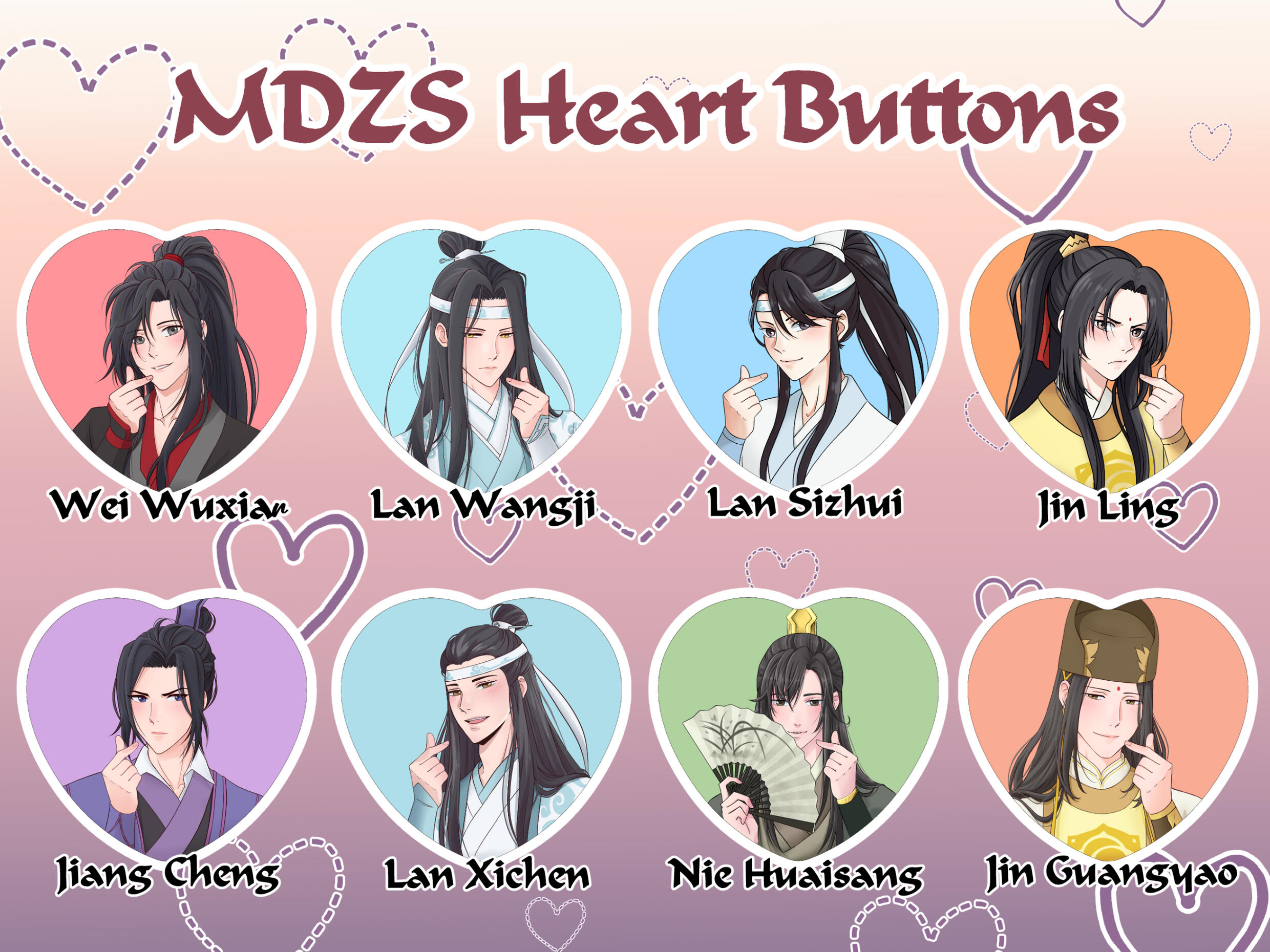 Danmei Heart Buttons